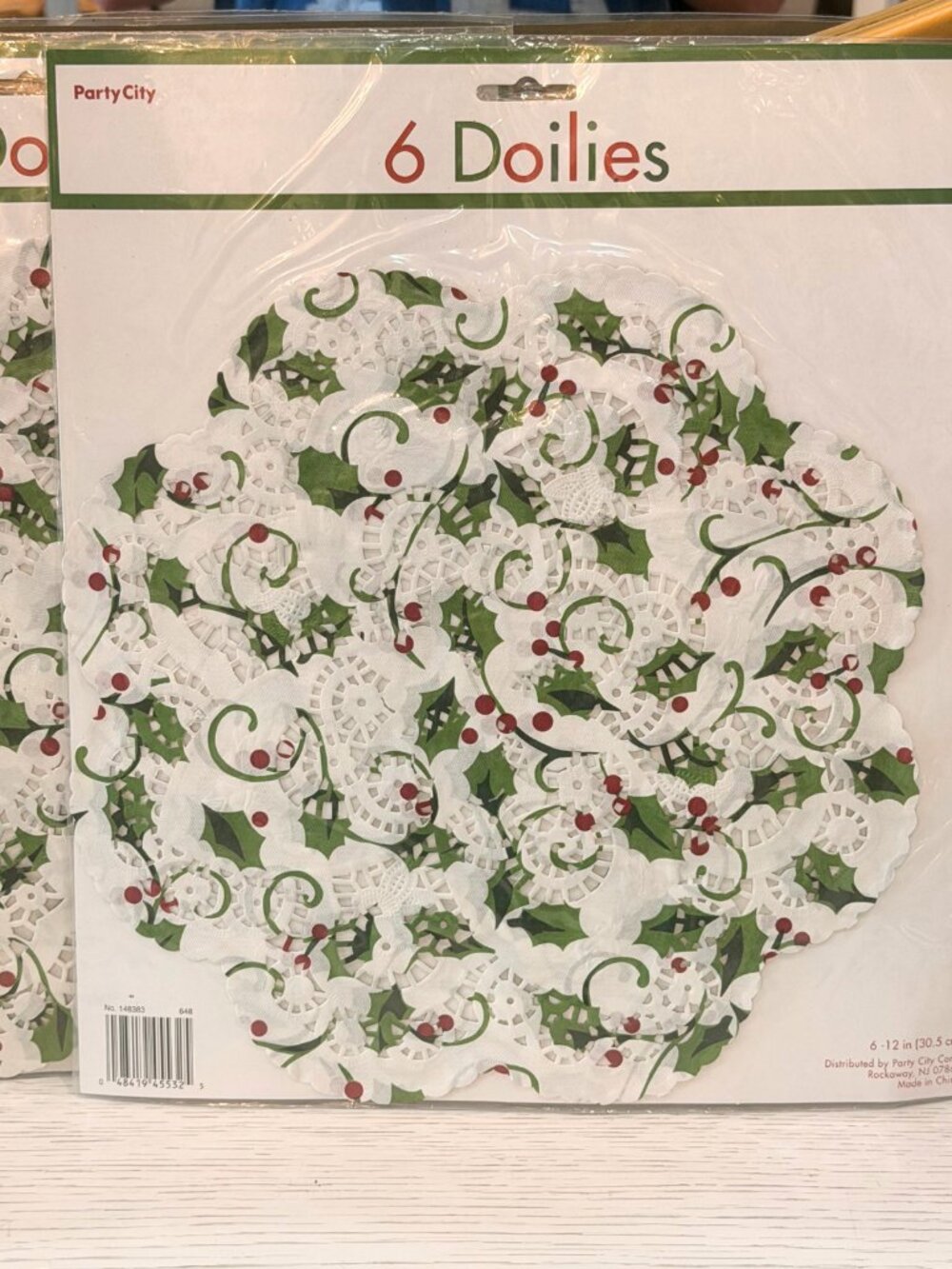Vintage Holly Lace Doilies Lot 2 Packages 12 Total Placemats 12" Christmas Decor